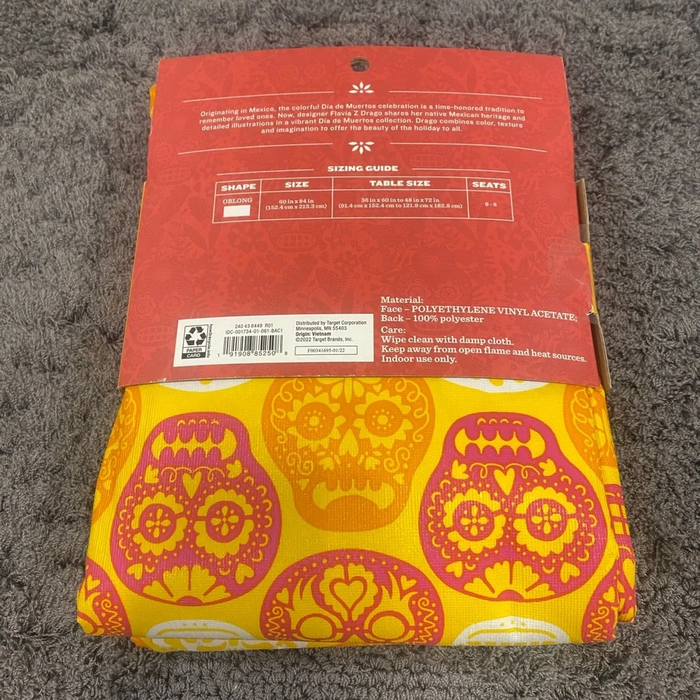 Calavera Day of the Dead Tablecloths - Bright Yellow & Pink Skull Print-Set of 2